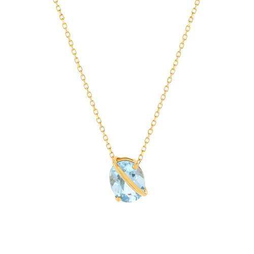 Collier or jaune 375 topaze bleue traitée 42 cm