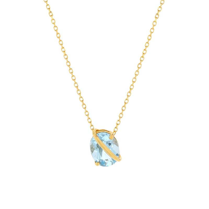Collier or jaune 375 topaze bleue traitée 42 cm - vue 1