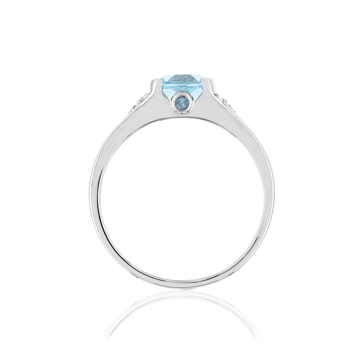 Bague or blanc 375, topazes bleue traitées et diamants. - vue 2