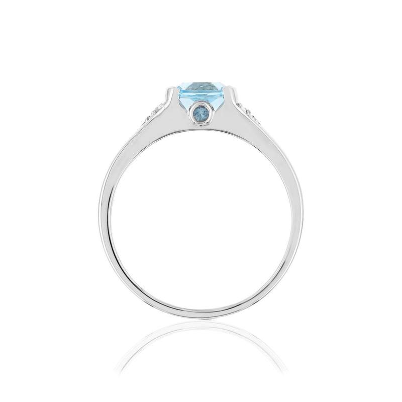 Bague or blanc 375, topazes bleue traitées et diamants. - vue 2