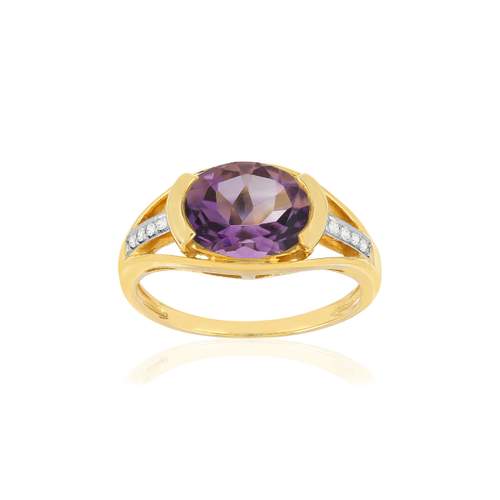 Bague or 375 2 tons, 1 Améthyste, diamants.