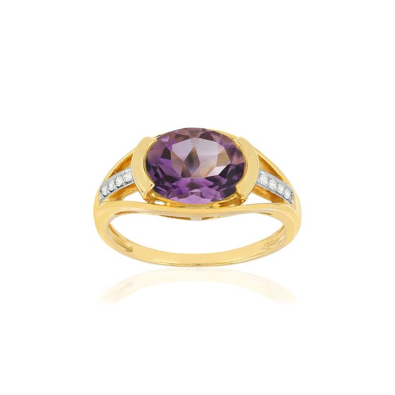 Bague or 375 2 tons, 1 Améthyste, diamants. - vue 1