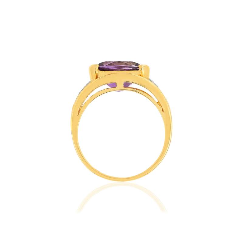 Bague or 375 2 tons, 1 Améthyste, diamants. - vue 2
