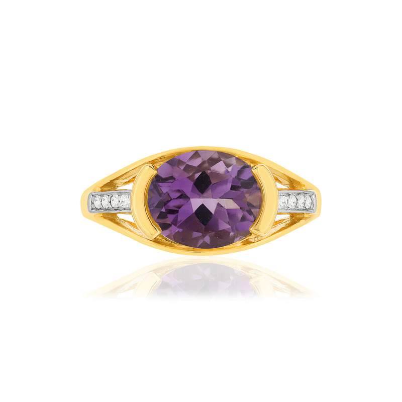 Bague or 375 2 tons, 1 Améthyste, diamants. - vue 3