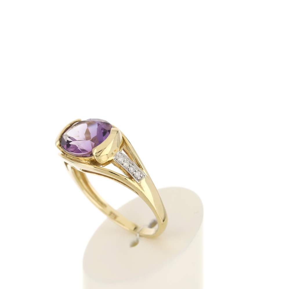 Bague or 375 2 tons, 1 Améthyste, diamants. - vue 4