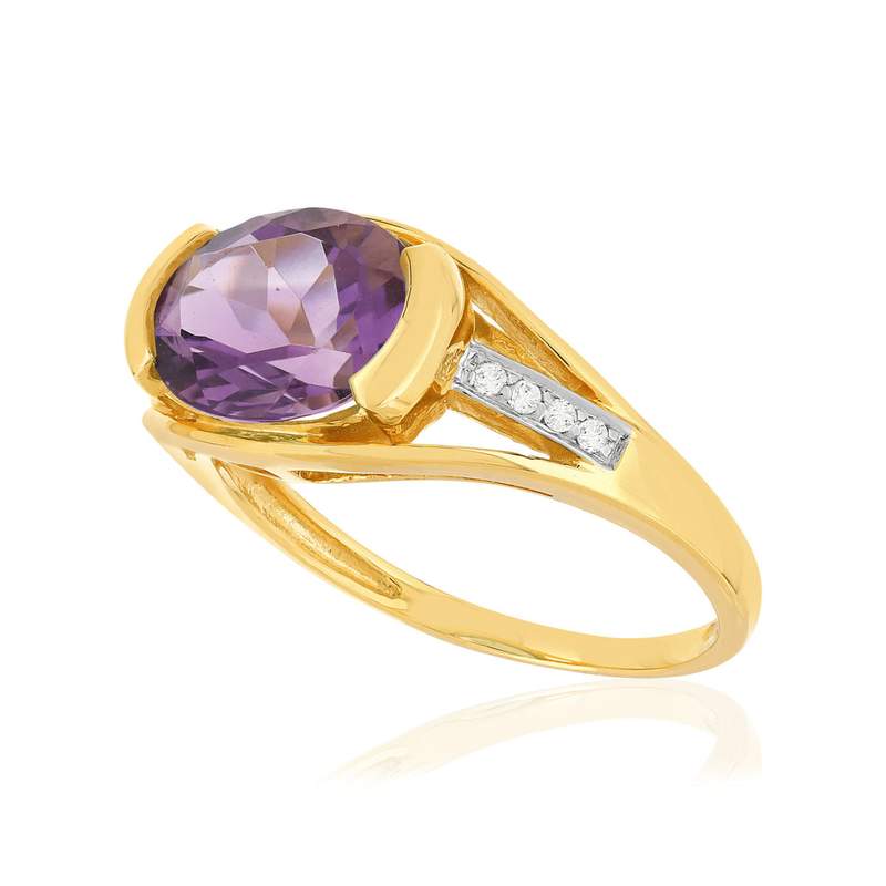 Bague or 375 2 tons, 1 Améthyste, diamants. - vue D1