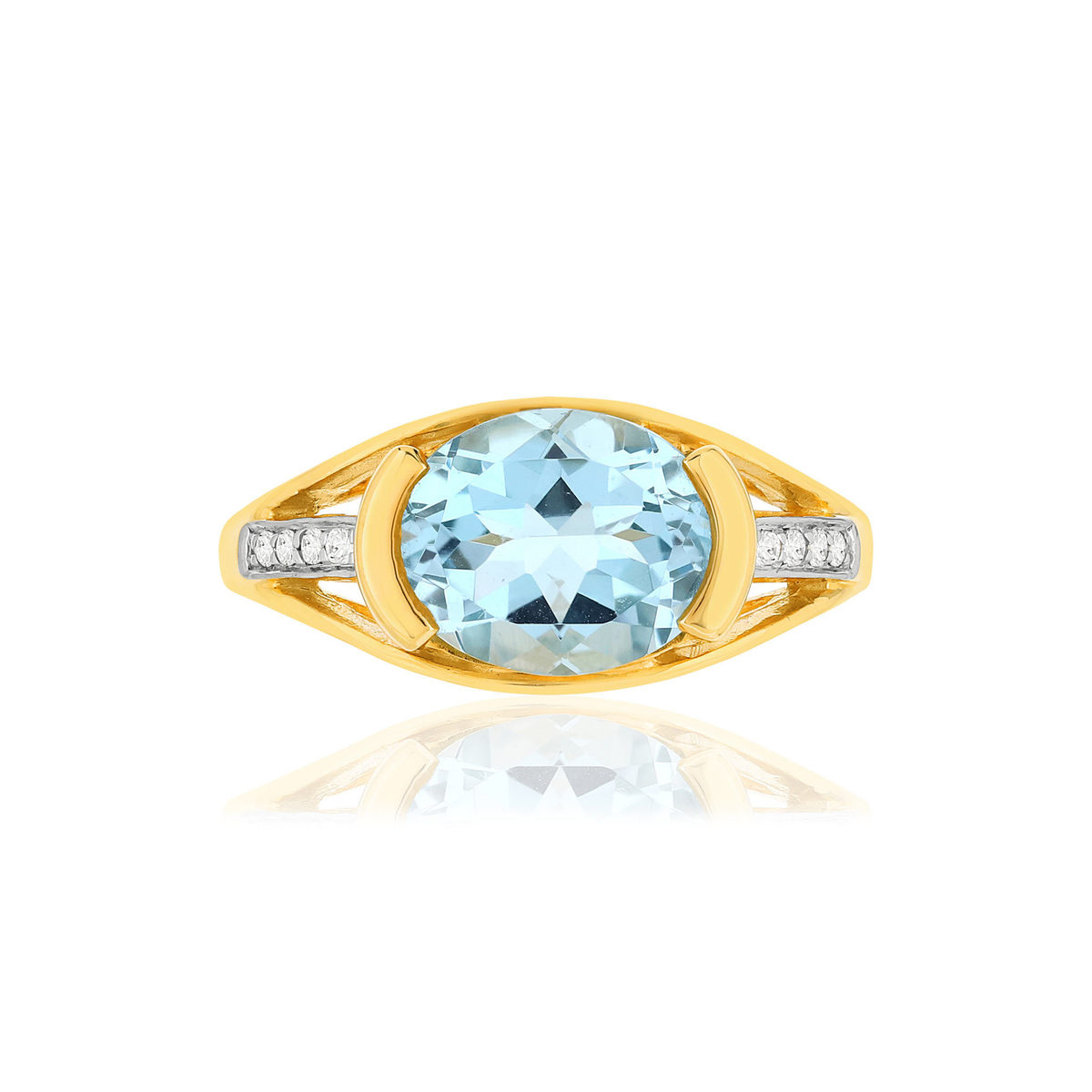 Bague or 375 2 tons, topaze bleue traitée, diamants. - vue 3