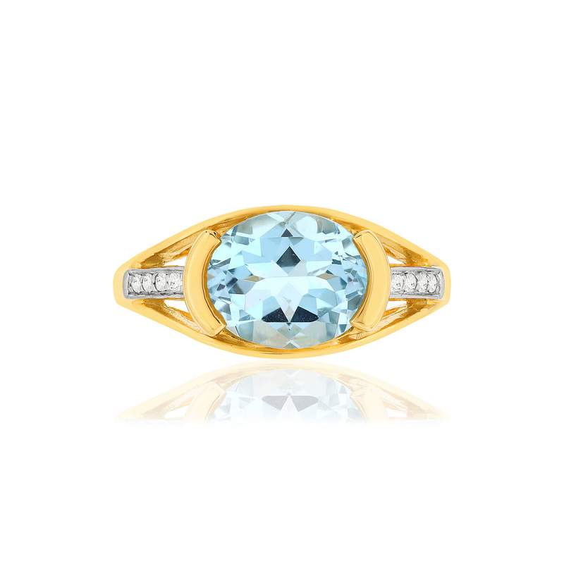 Bague or 375 2 tons, topaze bleue traitée, diamants. - vue 3