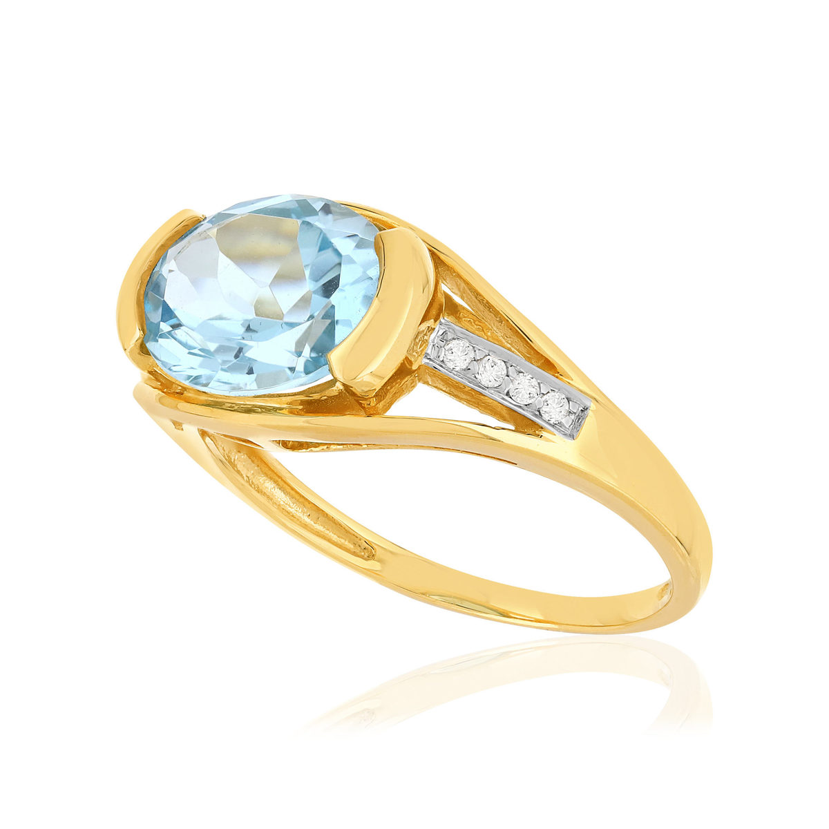 Bague or 375 2 tons, topaze bleue traitée, diamants. - vue D1
