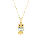 Collier or jaune 375, motif hibou, quartz vert, onyx. - vue 1