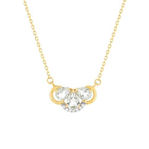 Collier or 375 2 tons, quartz, diamants.