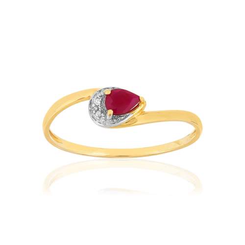 Bague or 375 2 tons, rubis et diamant.
