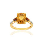 Bague or jaune 375, citrine, grenats, diamants. - vue 1