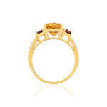 Bague or jaune 375, citrine, grenats, diamants. - vue 2
