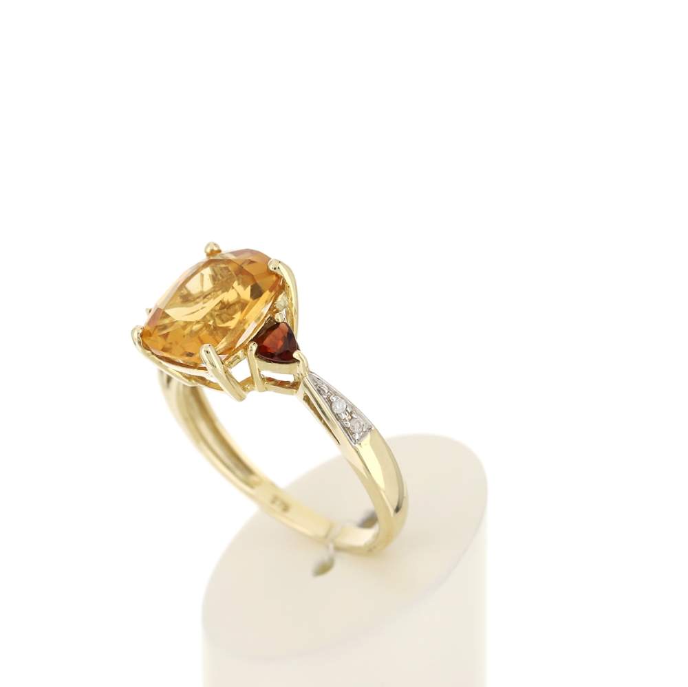Bague or jaune 375, citrine, grenats, diamants. - vue 4