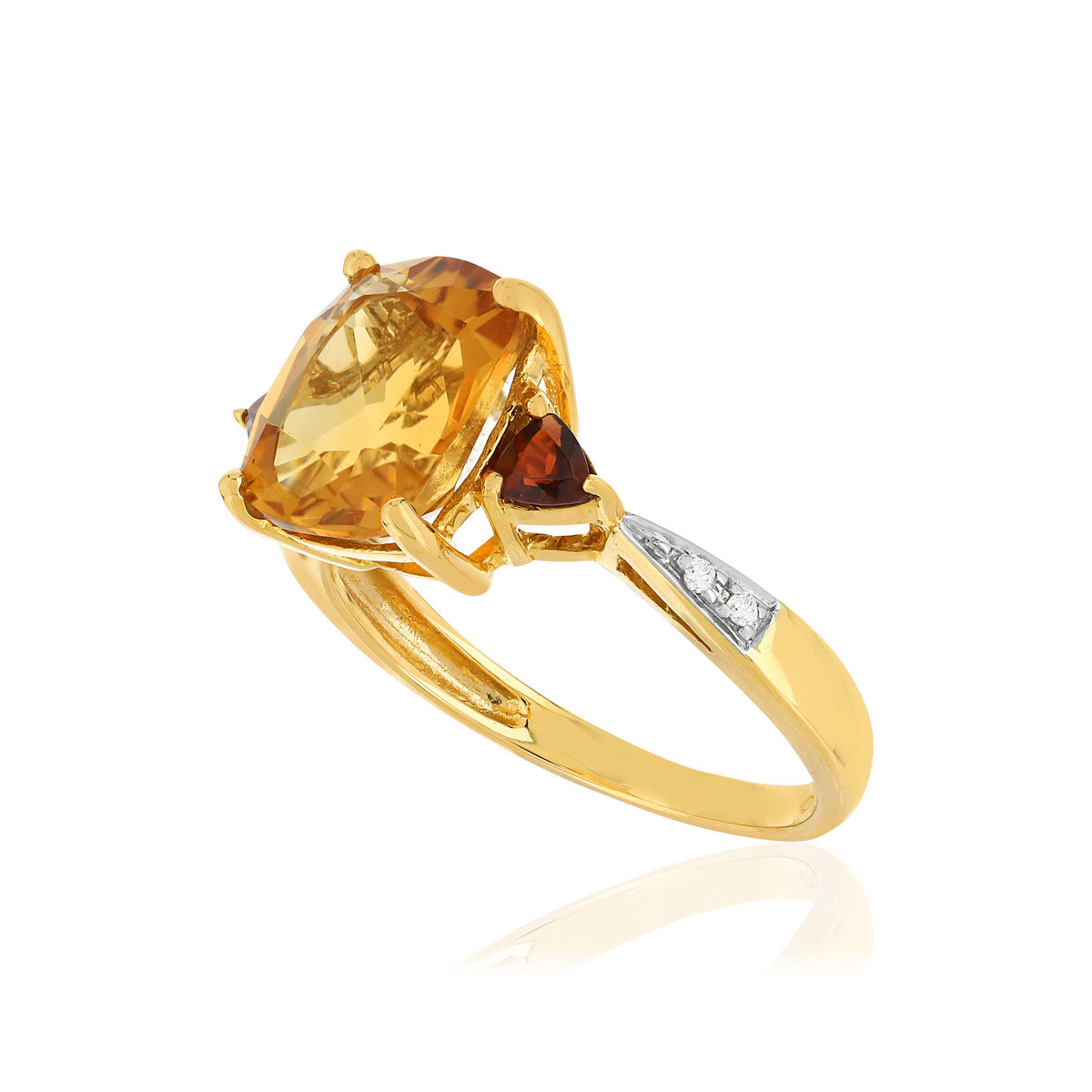 Bague or jaune 375, citrine, grenats, diamants. - vue D1