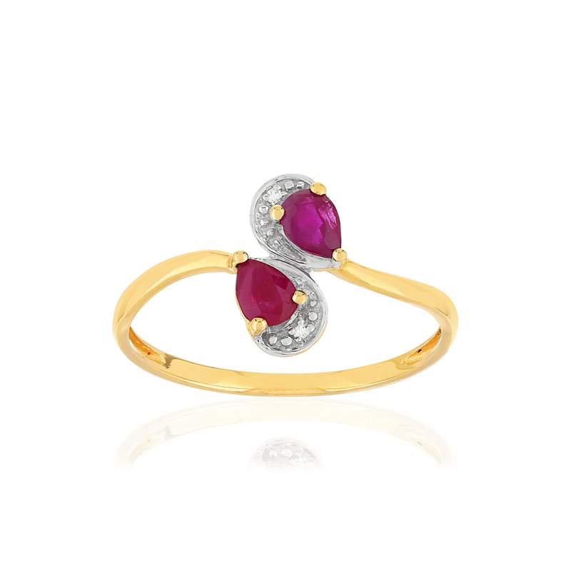 Bague or 375 2 tons, rubis et diamants. - vue 1