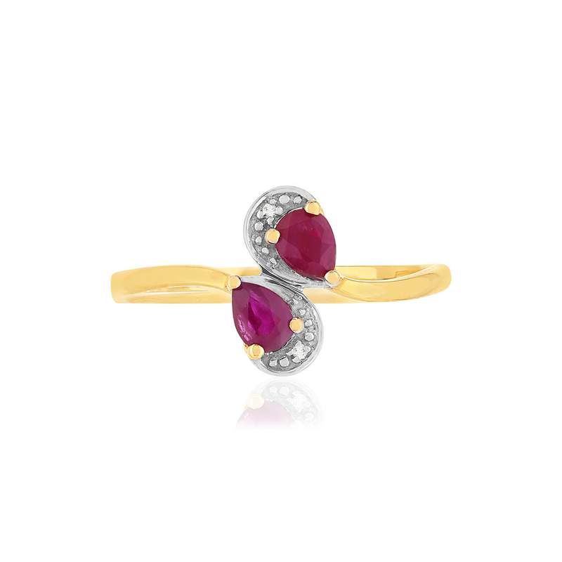 Bague or 375 2 tons, rubis et diamants. - vue 3