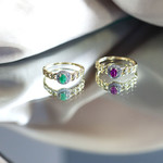 Bague or 375 2 tons, rubis et diamants, motif maille gourmette - vue D3