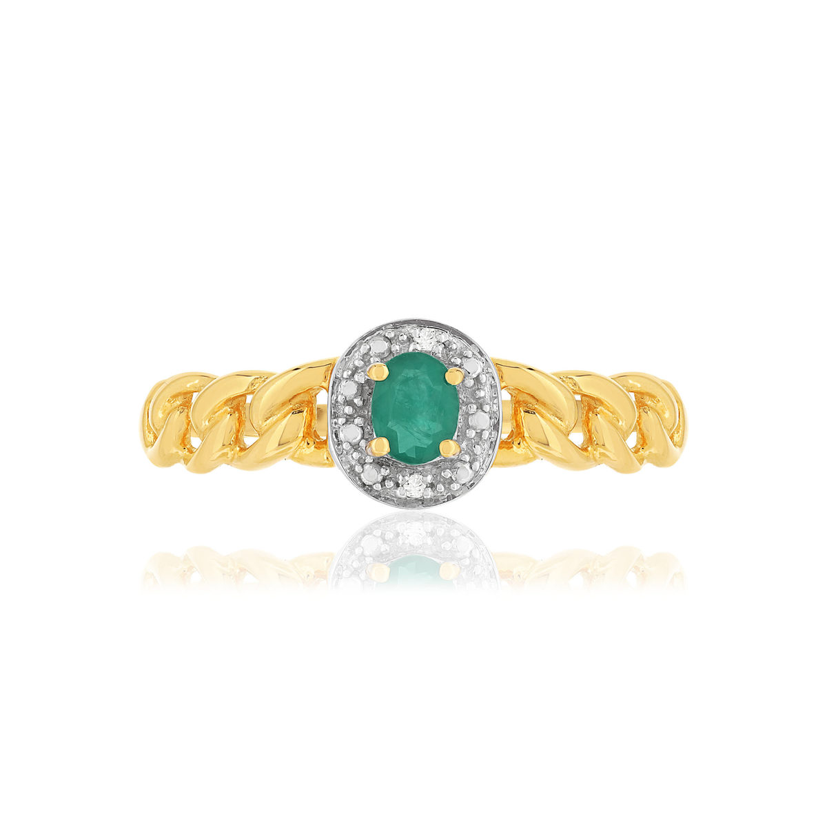 Ring in 2-kleurig 375 goud, smaragd, diamanten, gourmette-ontwerp - bekijk 3