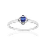 Bague or blanc 375, saphir,diamants. - vue 1