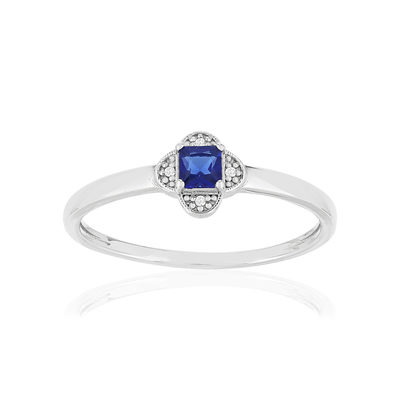 Bague or blanc 375, saphir,diamants. - vue 1