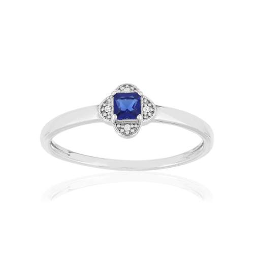 Bague or blanc 375, saphir,diamants.