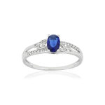 Bague or blanc 375, saphir,diamants. - vue 1