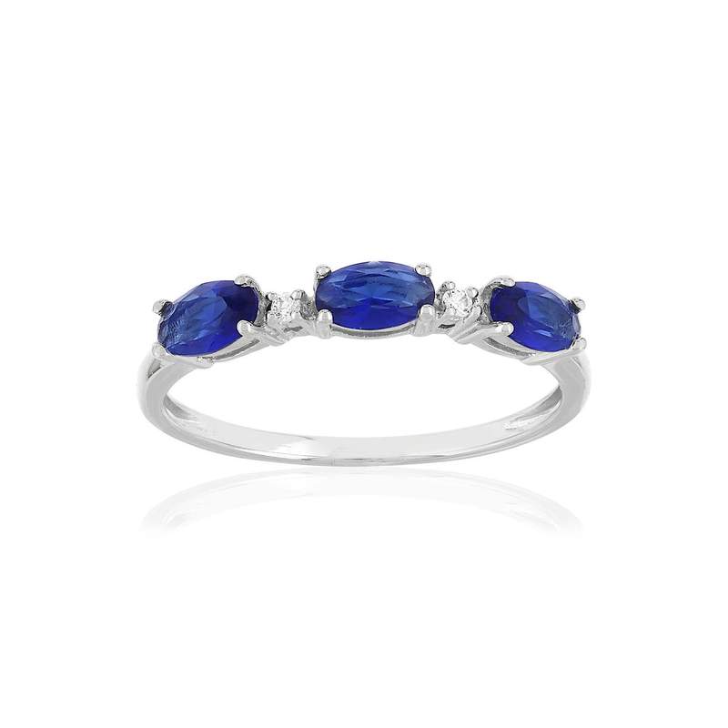 Bague or blanc 375 saphirs diamants - vue 1