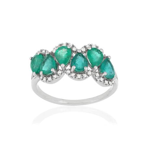 Bague or blanc 750, émeraudes, diamants.