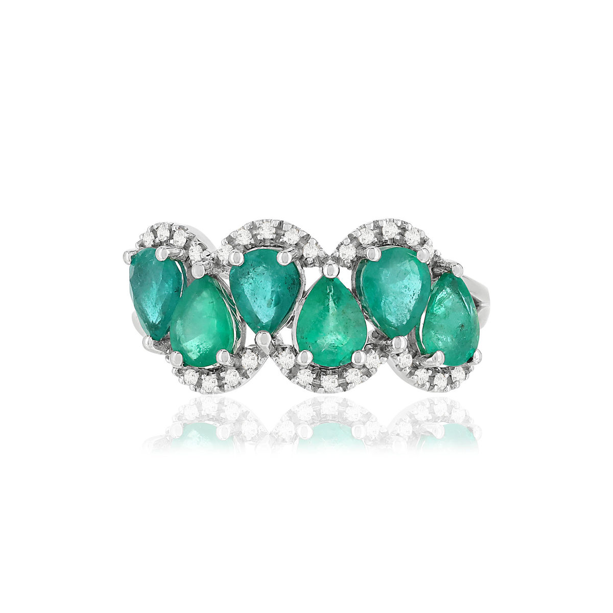 Bague or blanc 750, émeraudes, diamants. - vue 3