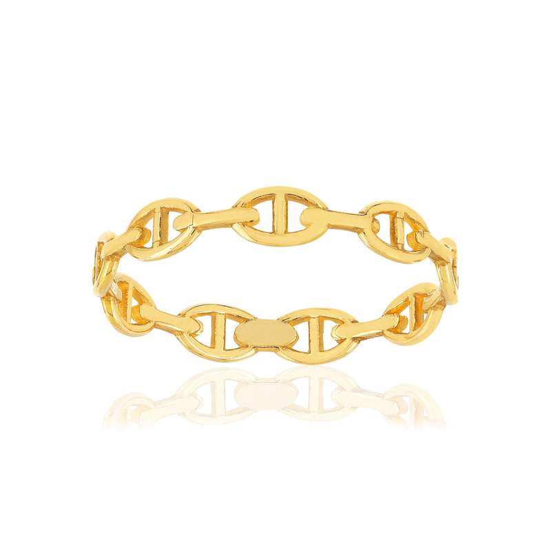 Bague or jaune 375, motif maille marine. - vue 1