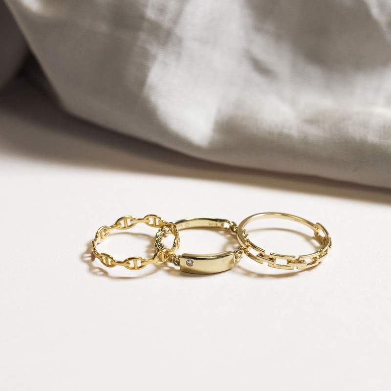 Bague or jaune 375, motif maille marine. - vue D3