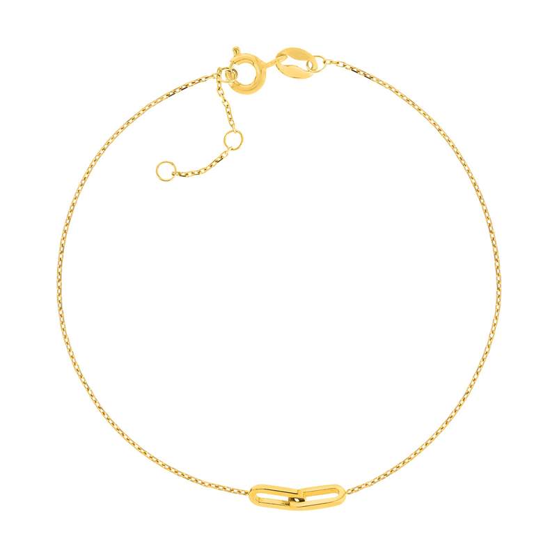 Bracelet or jaune 375, 2 maillons entremêlés ovales. Longueur 19 cm. - vue 1