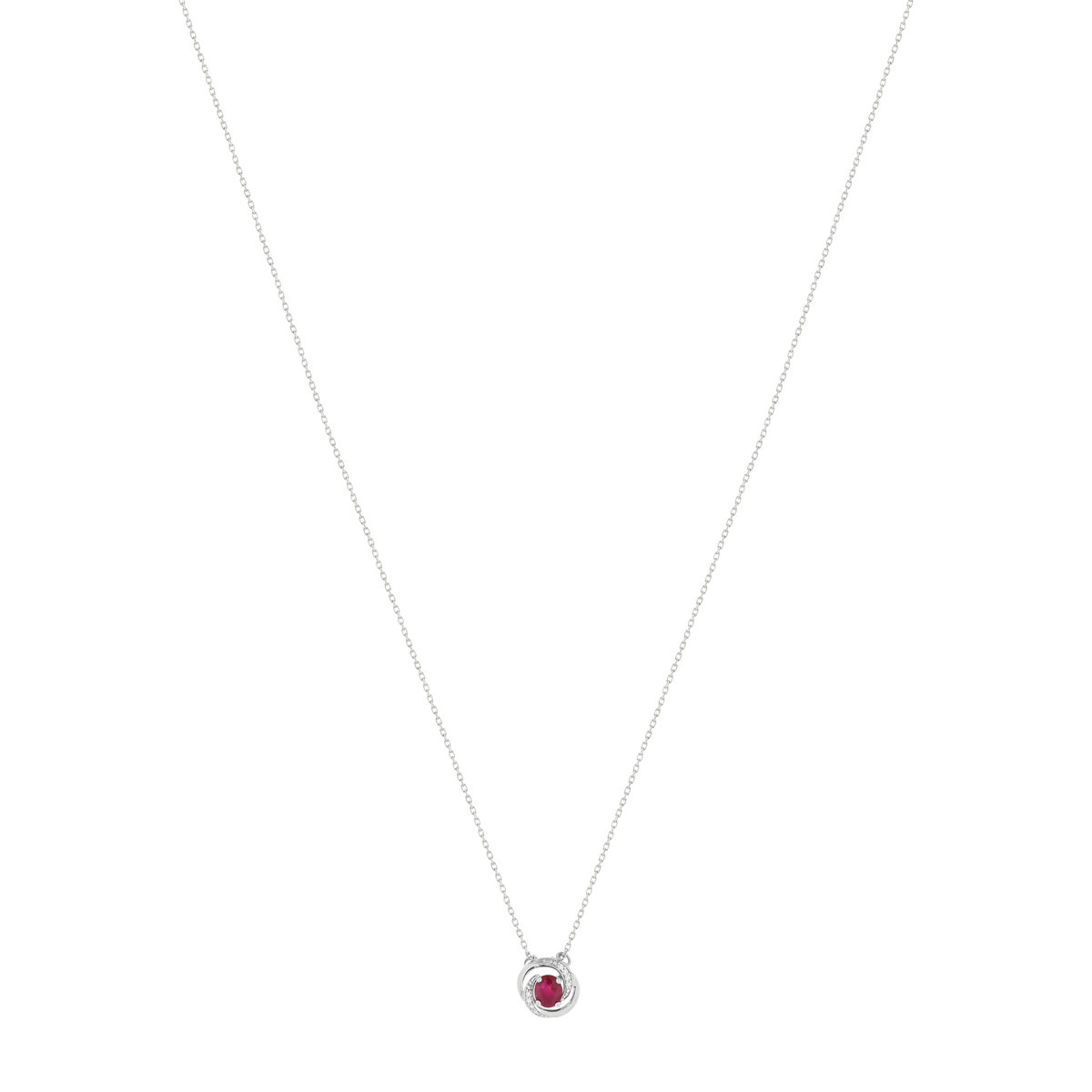 Collier or blanc 375, rubis, diamants. Longueur 42 cm. - vue 2