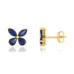 Boucles d'oreilles or jaune 375, saphirs, motif papillon. - vue 1