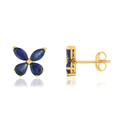 Boucles d'oreilles or jaune 375, saphirs, motif papillon. - vue 1