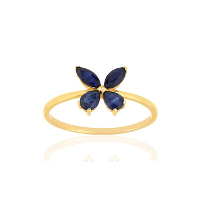 Bague or jaune 375, saphirs, motif papillon. - vue 1
