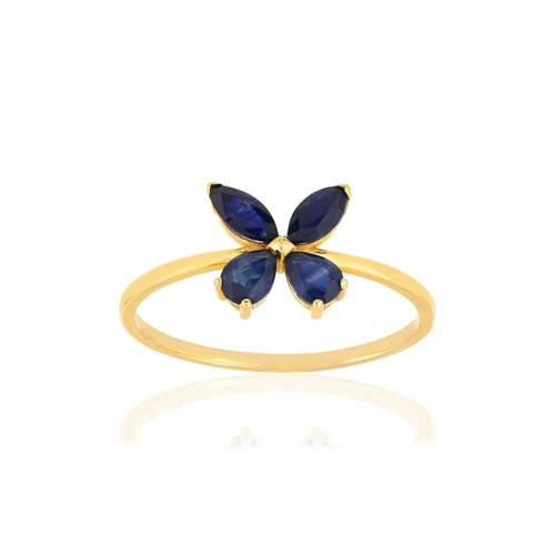 Bague or jaune 375, saphirs, motif papillon.