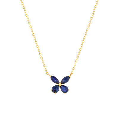 Collier or jaune 375, saphirs, motif papillon. Longueur 42 cm. - vue 1