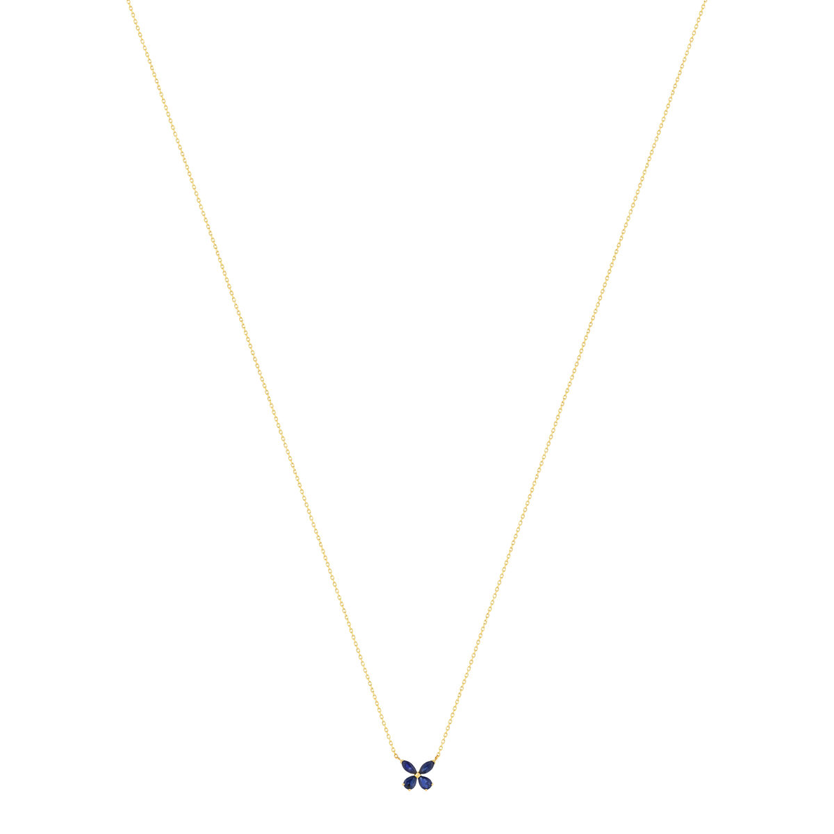 Collier or jaune 375, saphirs, motif papillon. Longueur 42 cm. - vue 2