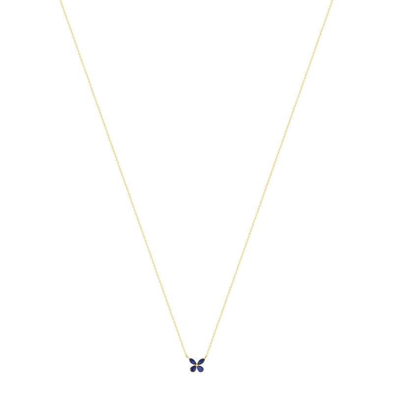 Collier or jaune 375, saphirs, motif papillon. Longueur 42 cm. - vue 2