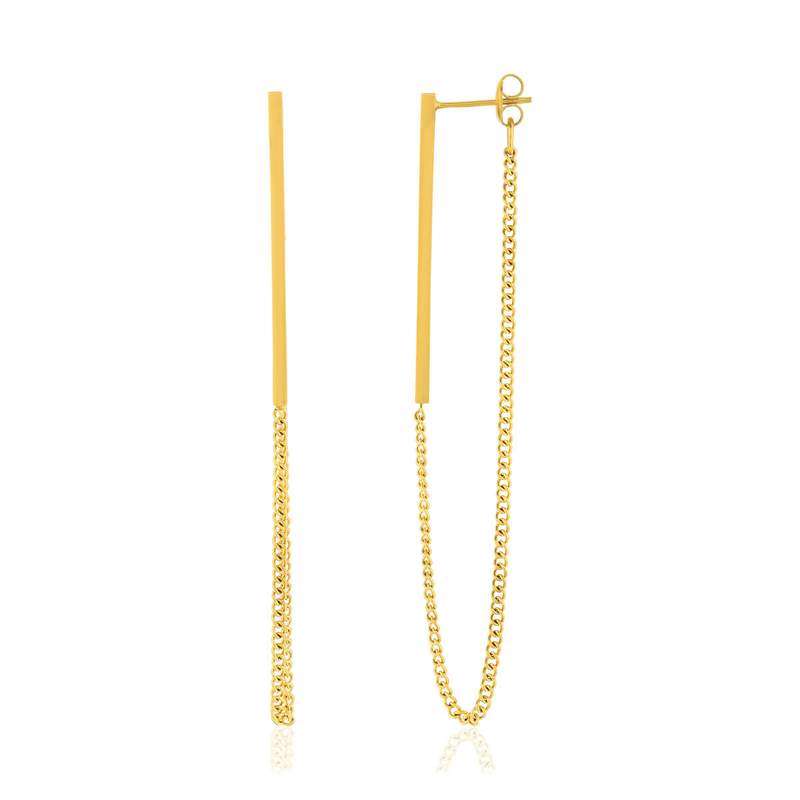 Boucles d'oreilles pendants acier doré - vue 1