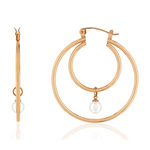 Boucles d'oreilles créoles acier doré rose perles imitation 4 cm - vue 1