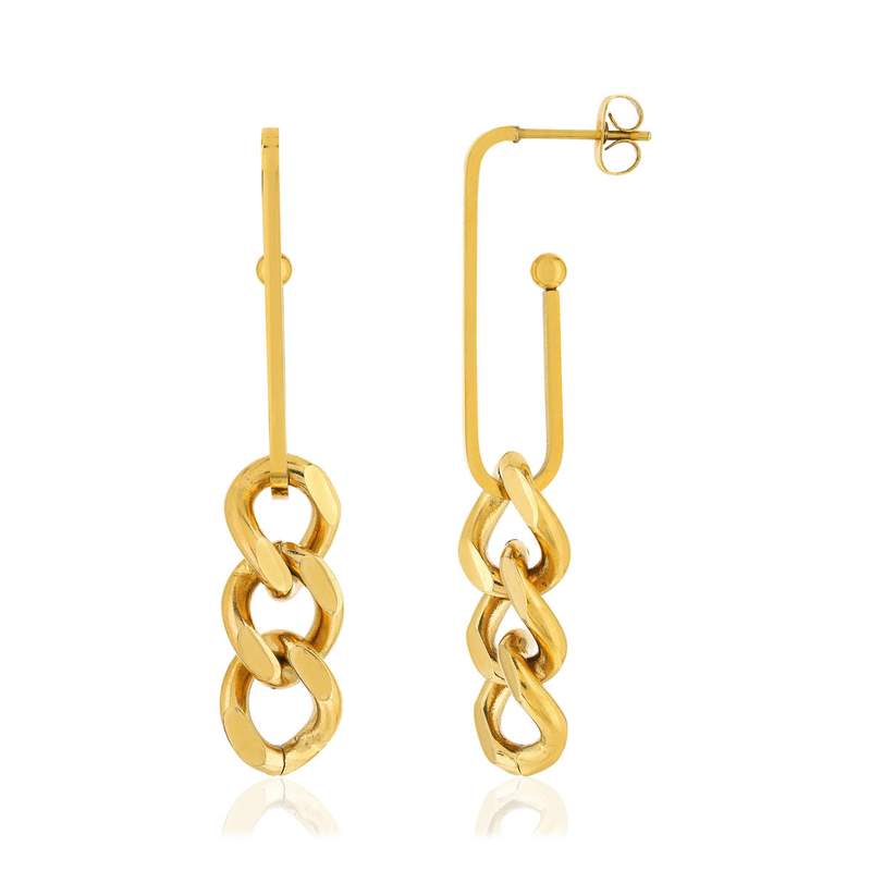 Boucles d'oreilles pendant acier jaune - vue 1