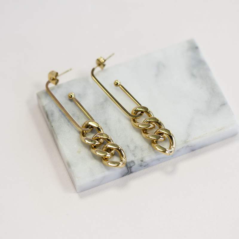 Boucles d'oreilles pendant acier jaune - vue D3
