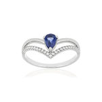 Bague or blanc 750 saphir, diamants. - vue 1