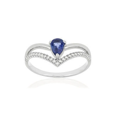 Bague or blanc 750 saphir, diamants. - vue 1