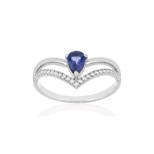 Bague or blanc 750 saphir, diamants.
