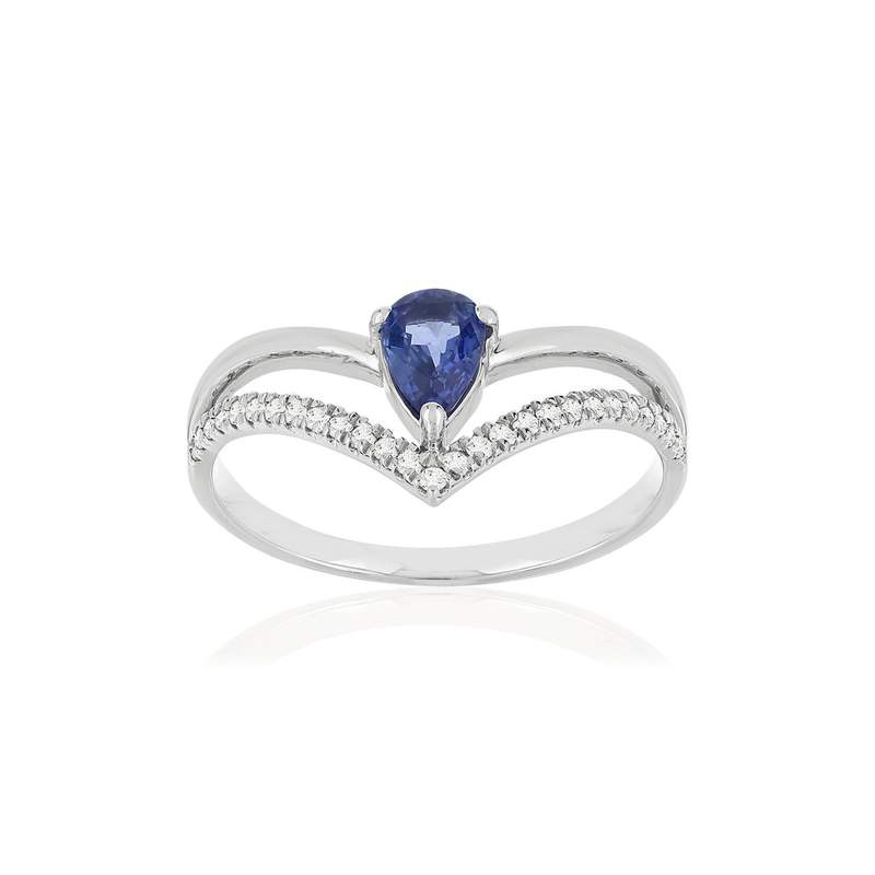 Bague or blanc 750 saphir, diamants. - vue 1